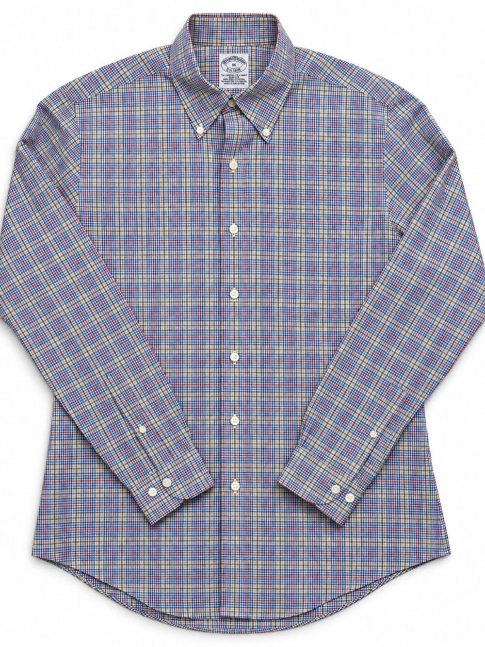 Brooks Brothers Original Polo Slim Fit Checkered Shirt Mens M Blue Tan Red